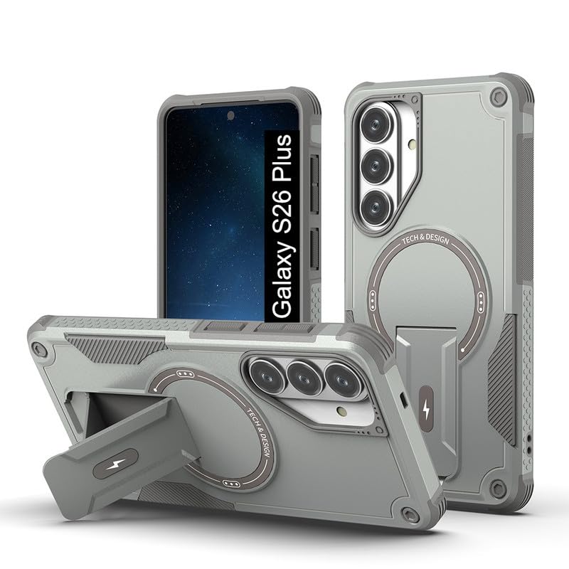 Image of US LITE Back Cover for Samsung Galaxy S26 Plus with Portable Kickstand | MagSafe Compatible Magnetic Case | Shockproof Military Grade Protection | Extreme Protection Phone Cover - Grey