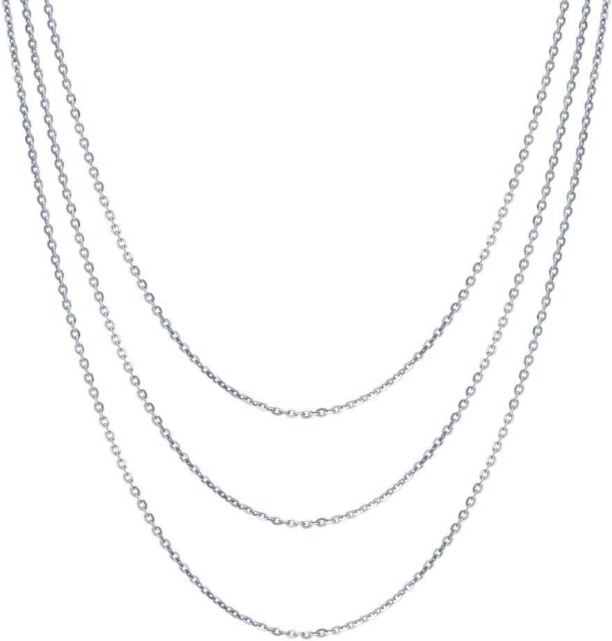 Italian Sterling Silver Rolo Chain Necklace for Women, 3 Piece (Rose Gold Flashed, Yellow Gold Flashed, Rhodium Plated)