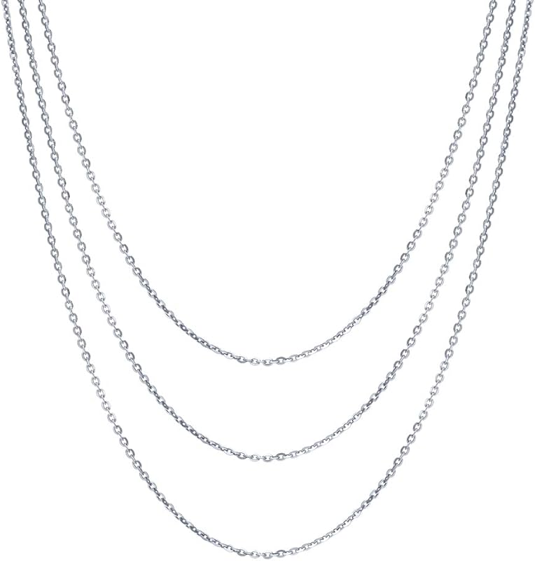 Italian Sterling Silver Rolo Chain Necklace for Women, 3 Piece (Rose Gold Flashed, Yellow Gold Flashed, Rhodium Plated)