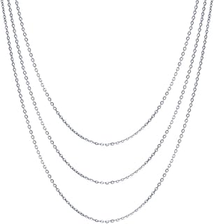 Italian Sterling Silver Rolo Chain Necklace for Women, 3 Piece (Rose Gold Flashed, Yellow Gold Flashed, Rhodium Plated)