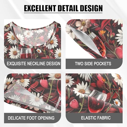 ALAZA Wine Cups Daisy Flowers Pajama Set Short Sleeve Sleepwear Soft Lounge Nightwear4