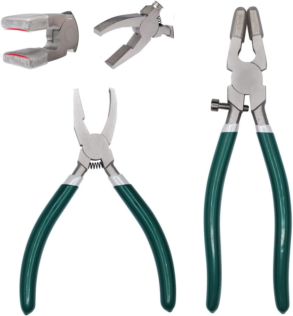 9Pcs Heavy Duty Glass Cutter Tool, Glass Cutting Kit, Glass Running Breaking Pliers, Breaker Grozer Pliers with Curved Jaws,Glass Cutters for Stained Glass, Mosaics, Fusing, Breaking