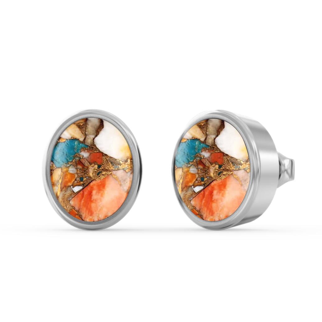 Sterling Silver 925 Stud Earrings For Womens Oyster Copper Turquoise Ear Stud Sterling Silver Stud Earrings Bezel Set Gemstone Dainty Ear Stud