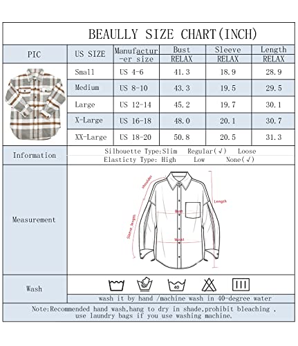 Beaully Women's Brushed Plaid Shirts Long Sleeve Flannel Lapel Button Down Pocketed Shacket Jacket Coats 6017 Khaki Small #TOP5