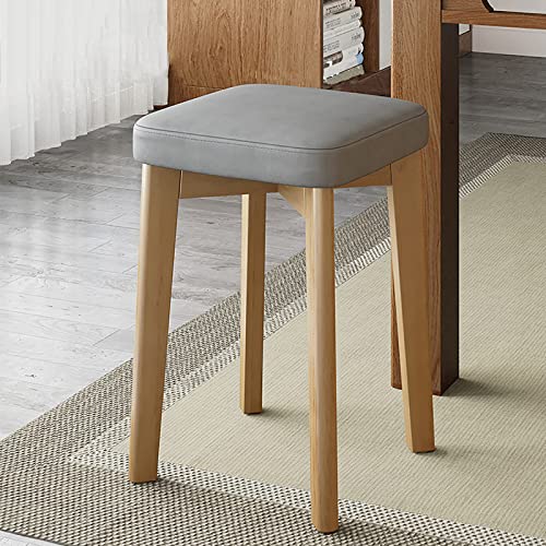 Taburete de bar de madera con cojín suave, diseño apilable y compacto, ideal para maquillaje o baño, muebles elegantes y funcionales para espacios pequeños