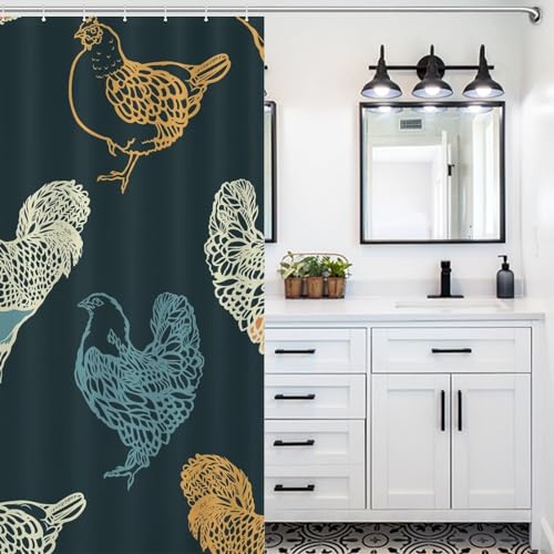 Rideau de douche coq en polyester imperméable vintage - 7