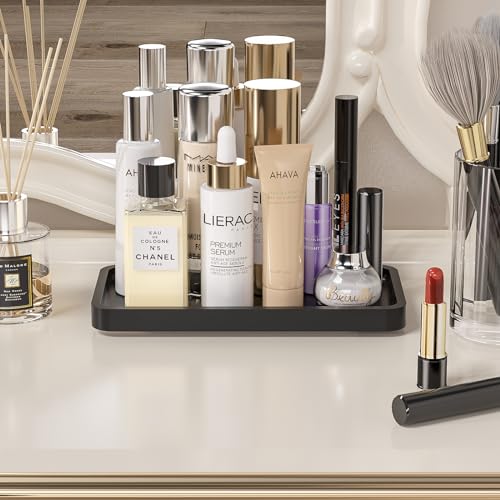 Image of Weenson Small Bathroom Vanity Tray for Countertop Makeup Perfume Jewelry Decor Candle Keys, Small Black Kitchen Tray for Soap Dispenser Spice Bamboo Toilet Tray 7.9 inch L x 4 inch W x 0.79 inch H