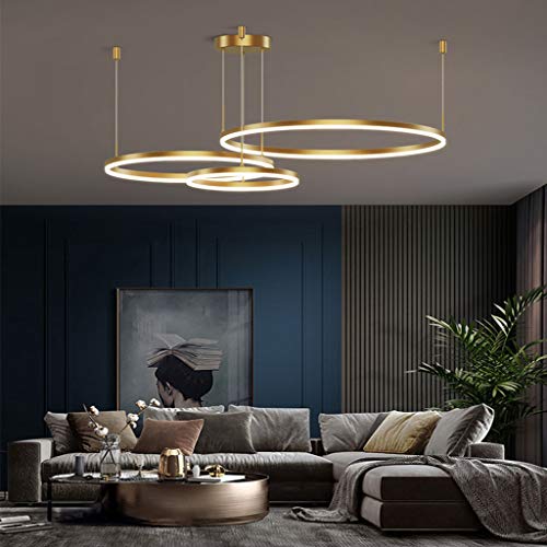 Intensité variable avec télécommande sur ce grand lustre suspendu LED doré chic - 5