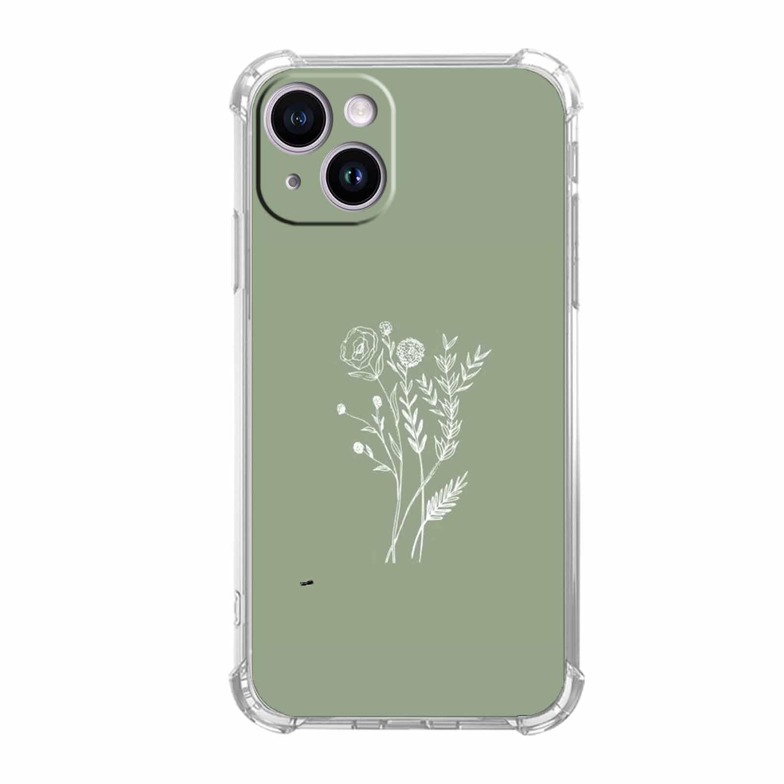 malegaon Sage Green Flower Case for iPhone 14, Aesthetic Minimalist Artsy Botanical Pattern Case,Soft TPU Protective Cover Compatible with iPhone 14