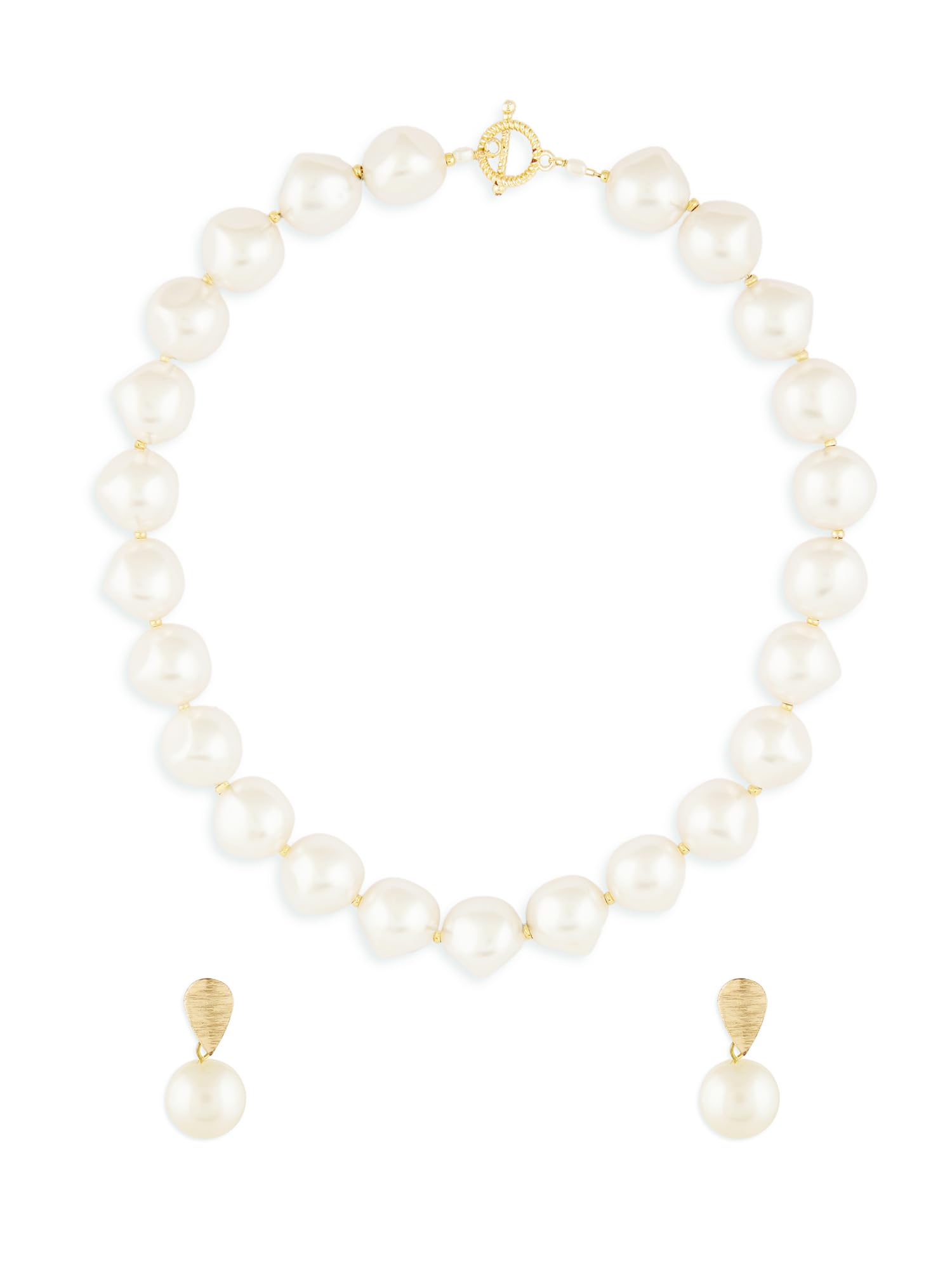 ZAVERI PEARLS Gold Tone Pearls Embellished Statement Toggle Clasp Necklace & Earring Set For Women-ZPFK18320 (B0D91WNF2B) Amazon Price History, Amazon Price Tracker