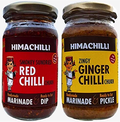 HIMACHILLI Traditional - Red Chilli Chukh and Ginger Chilli Chukh - Pack of 2, (Each Bottle 200gm)