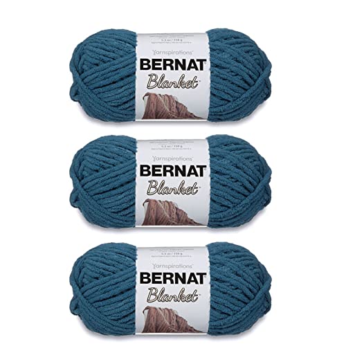 Image of Bernat Blanket Yarn Super Bulky Soft Chenille Yarn, Dark Teal, 3-Pack