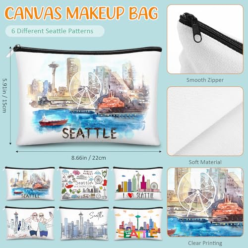 Reginary 6 Pcs City Cosmetic Bag Souvenir Gifts New York Zipper Pouch Chicago Souvenir Seattle Boston Nashville London Paris Italy Alaska Gifts Memento for Women Traveler(Seattle)2