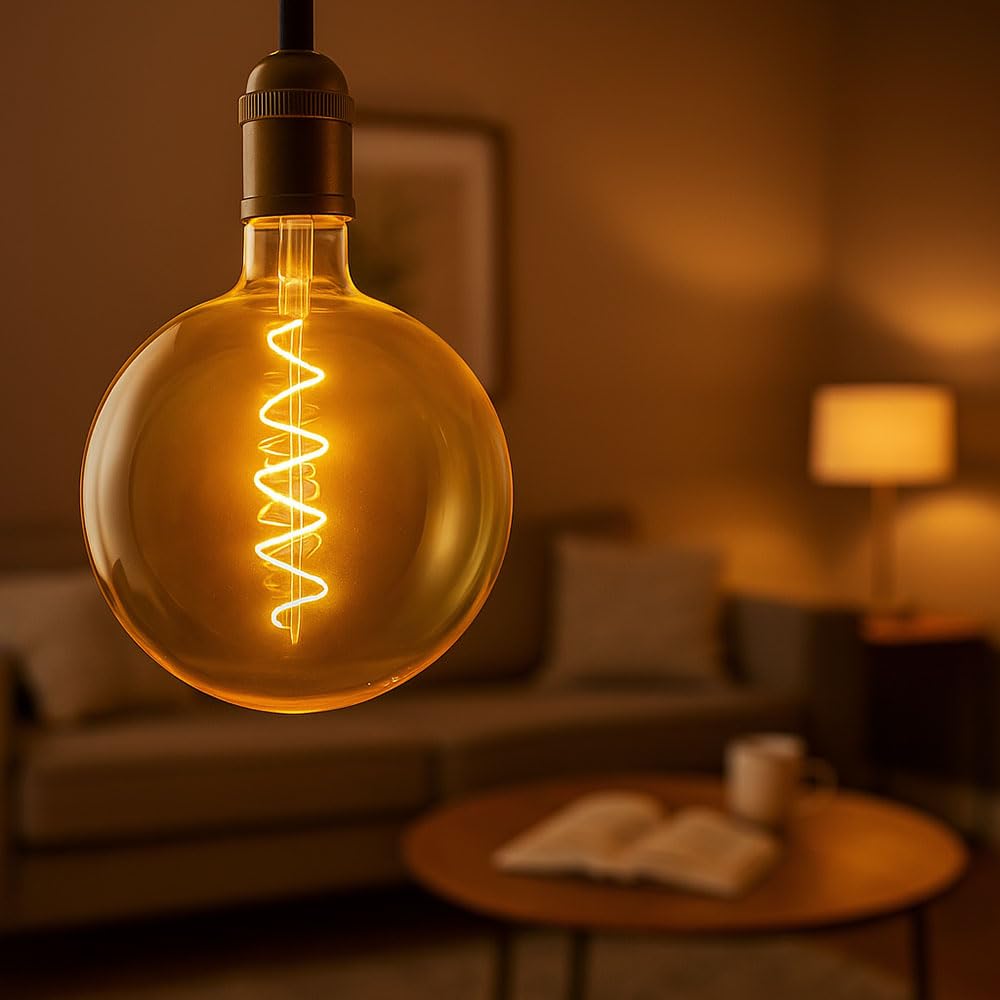 LED Lampe E27 Spiral Filament Globe G200 Gold 4 Watt extra warmweiß 1900 Kelvin, 6 Stück