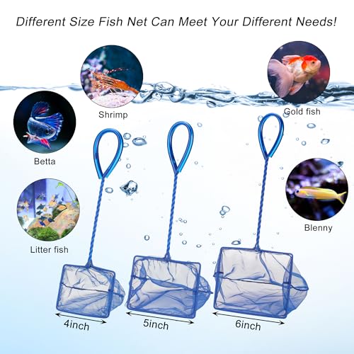 Image of Lpraer 4in 5in 6in Aquarium Fish Net Green Fine Mesh Nylon Net Collection with 11 inch Long Handle Square Quick Catch Fish Net for Fish Tank