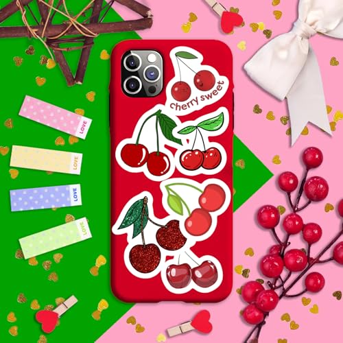 Image of 100Pcs Cherry Stickers for Water Bottle and Laptop - Fruit Party Favors & Decorations, Waterproof Vinyl Nature Decals, Cute Cherry Stickers Laptop Decals, Gifts for Women & Men