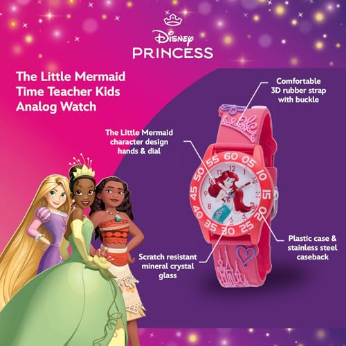 Disney Little Mermaid Ariel Watch for Girls Age 4–7 – Mermaid Watch Featuring Ariel Character Dial – Princess Gift for Kids – Pink Bezel with White Numbers and Pink Silicone Strap2