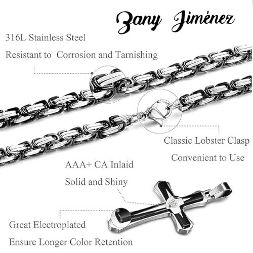 Black Gold Cross Necklace for Men with Cross Pendant Necklace 22 – 30 Inch, Steel Cross Chain for Women & Men, Black Cross Necklace for Men, Mens Necklaces with Small Diamonds (Silver), Don Toretto Stainless Steel, Ozzy Osbourne Cross Necklace2