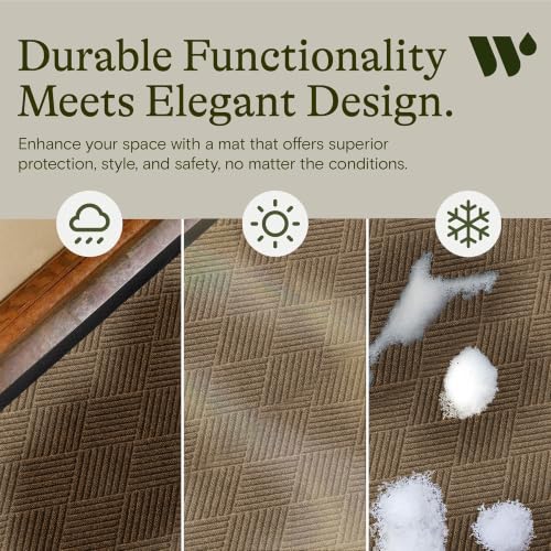 Image of WaterHog Max Diamonds Front Door Mat Indoor Outdoor Entrance, All-Weather Heavy Duty Commercial Doormat with Non-Slip Rubber Backing, Dirt & Moisture Trapper, Low Profile, Made in USA, 45 inchx70 inch Khaki