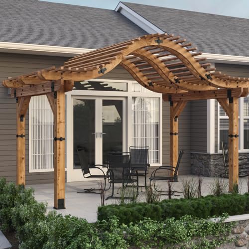 Image of Ozco Ironwood Lite 8x8 Post Base Kit, Includes 1 Post Base Plate, 2 Decorative Plates, 4 Hex Cap Nuts, OWT Timber Screws, Galvanized Steel for Pergolas | 52109