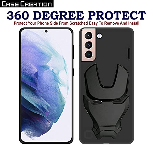 Image of COVERLY Official 3D Touch Feel Trending Real Hero Avengers Logo Mask Soft Rugged Grip TPU Iron Man Super Power Cartoon Movie Silicone Matte Strong Back Cover for Samsung Galaxy S21 Plus -Black