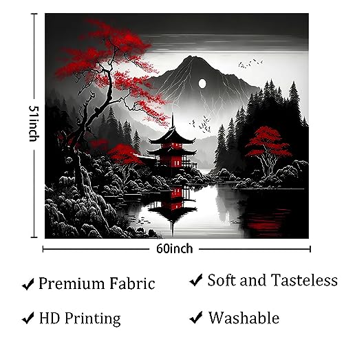 Atrippy Mountain Forest Tapestry For Bedroom, Black And White Nature Moon Landscape Wall Hanging, Tree Sunset Dark Large Tapestries Aesthetic Art Decor For Living Room College Dorm Home thumb #6