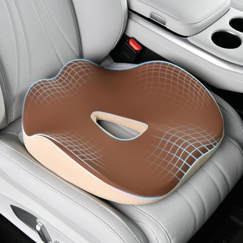 Image of Coverado Seat Cushion Pillow for Car Office Chair, Ergonomic Memory Foam Desk Chair Cushion Back Support Pillow, Sciatica & Back & Tailbone Pain Relief Cushion