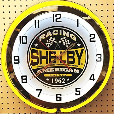 ELG Companies LLC 18" Yellow Shelby Racing Double Neon Chrome Clock Cobra Cover