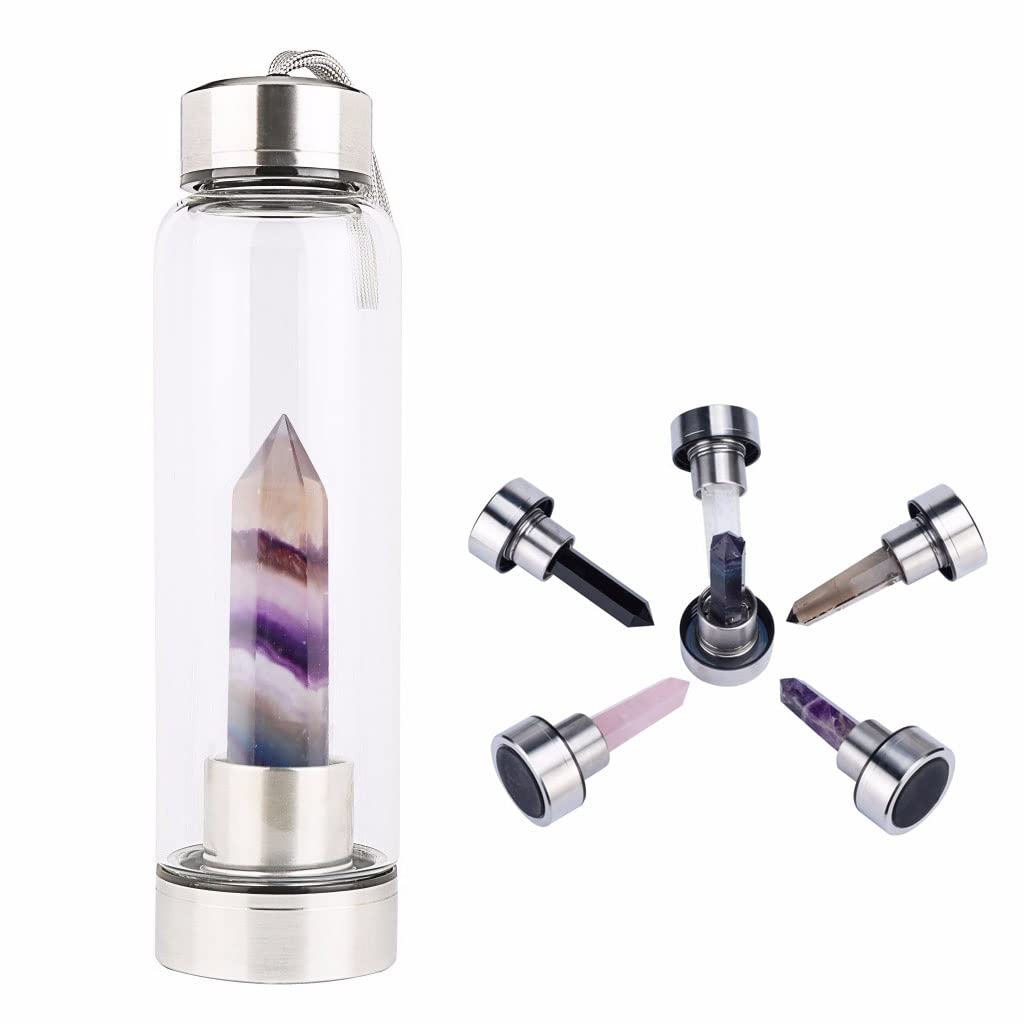 Bouteille d'eau en cristal naturel infusée de gemmes et pierres de guérison