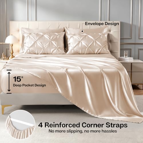 MR&HM Satin King Size Comforter Set Beige, 7-Piece Pintuck Bed in A Bag by MR&HM - Used condition - Image 5