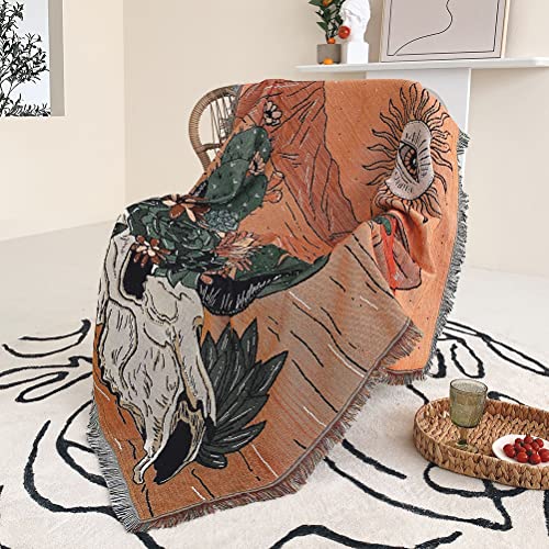 Tiowik Cactus Desert Throw Woven Blanket With Tassel For Home Decoration Chair Couch Sofa Bed Beach Travel Picnic Cloth Tapestry Shawl Cozy Cotton (Orange 63×51 Inches) #TOP7