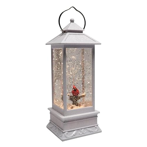 Roman 11" Lighted Swirl Cardinal in White Lantern, Confetti Lite, Christmas Decoration, USB or Battery Operated, Holiday Accent or Gift