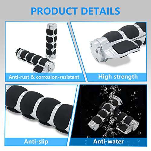 WENLICP 1Inch Motorcycle Handlebar Grips 25MM Chrome Molded Rubber Aluminum Hand Grips Compatible Harley Davidson Cruisers Choppers Suzuki and Kawasaki (Chrome)