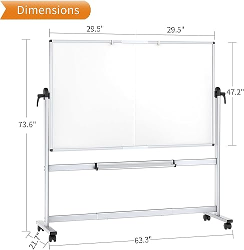 Vista 17 de VIZ-PRO Pizarra blanca móvil de doble cara, 48 x 36 pulgadas, pizarra blanca magnética de borrado en seco sobre ruedas con marco de aluminio