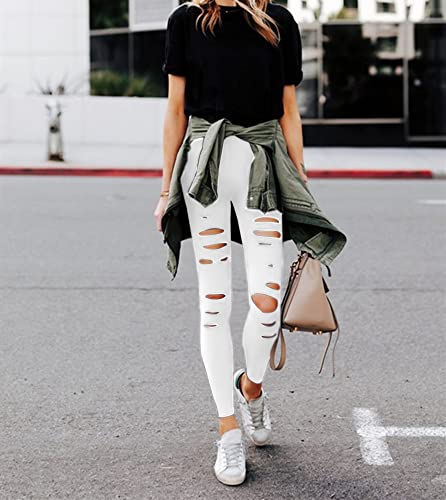 Ripped Warrior Legging For Women - High Waist Tummy Control Yoga Pants Workout Athletic Pants (As1, Alpha, S, M, Regular, Regular, White Ripped Warrior Legging) #TOP4