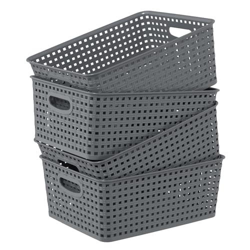 Cinkyou Set of 4 Plastic Woven Storage Baskets, 11.41" x 8.86" x 4.6"