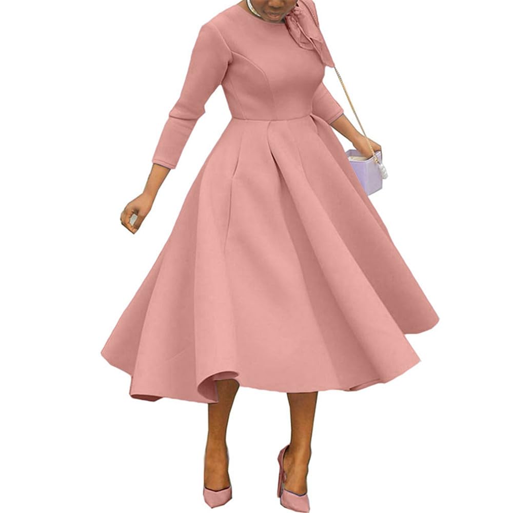 BRZSOM Women's Thick Round Neck Long Sleeve A-Line Maxi Dress for Casual Party