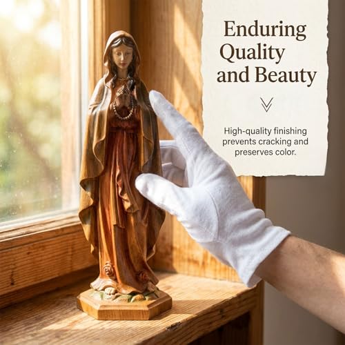 Estatua Virgen María de Madera Sólida 12 pulg. Pintada a Mano miniatura 7