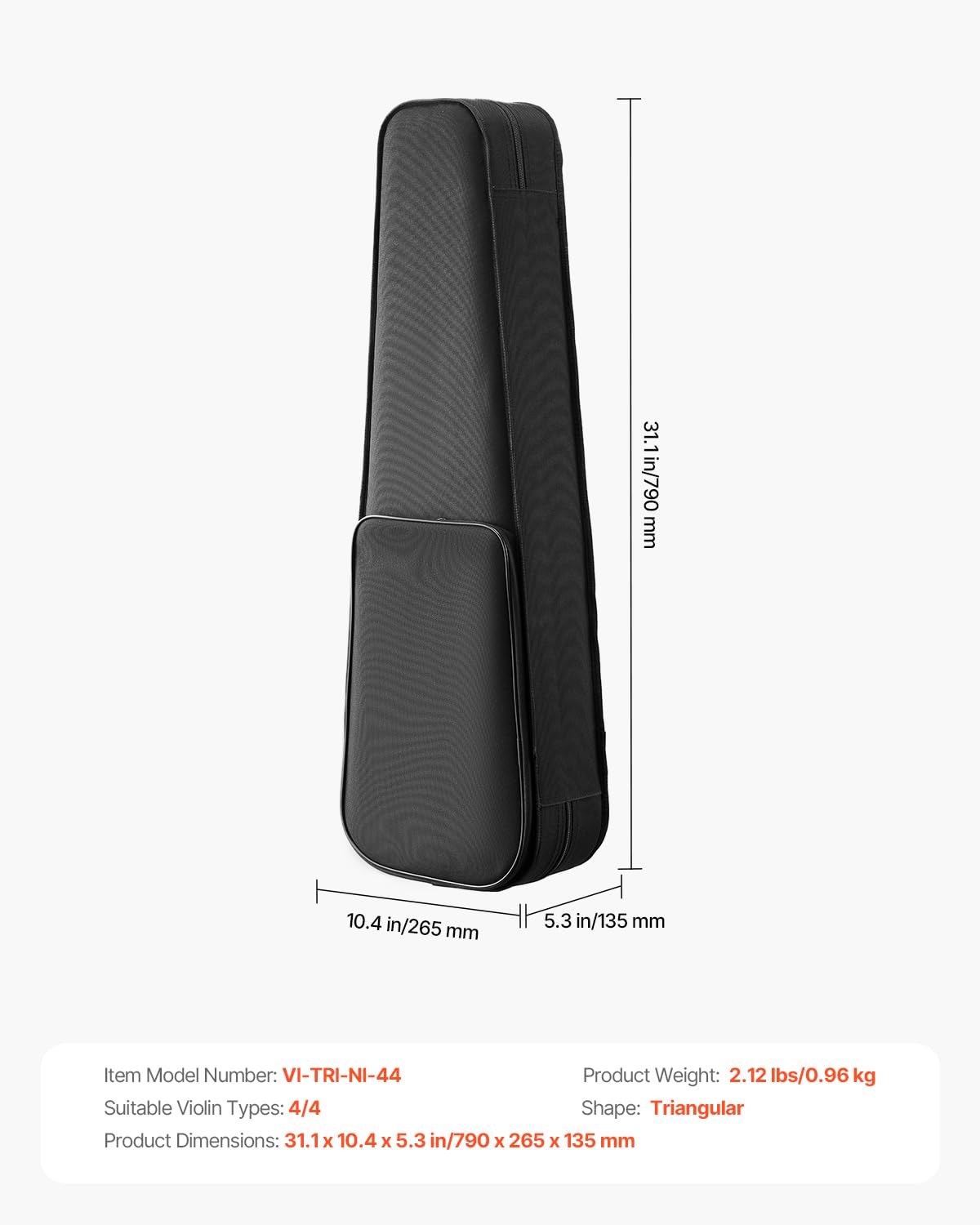 VEVOR Étui pour Violon 4/4, en Nylon, Léger et Portable, Doublure en Peluche, Double Bandoulière, Anti-Rayures, Forme Triangulaire Professionnelle, Transport Confortable à l'Épaule ou à la Main, Noir