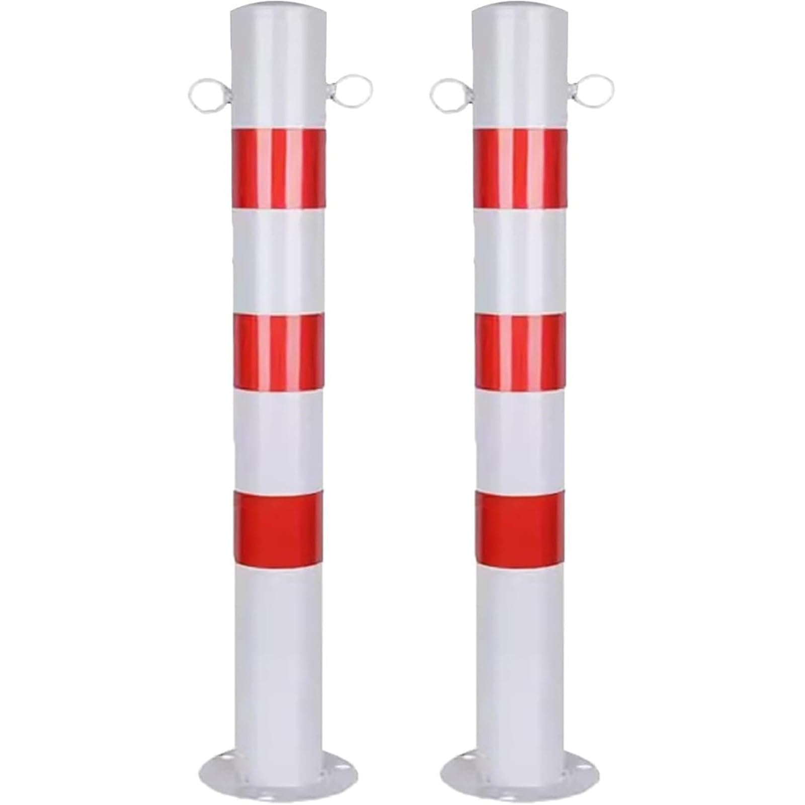 Hczkiujy Red White Steel Safety Bollard With Chain Hook, Reflective Parking Post For Traffic Control, Floor Mount For Parking Lots And Sidewalks ( 2Pcs)