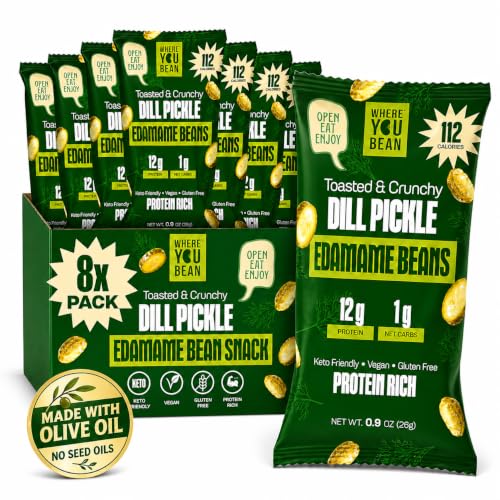 Image of Where You Bean Edamame Beans Snack (Dill Pickle) - Crunchy and Dry Roasted Edamame Beans - High Protein Snacks, Keto and Vegan Healthy Snacks for Adults & Low Carb Snack 0.9 oz (Pack of 8)