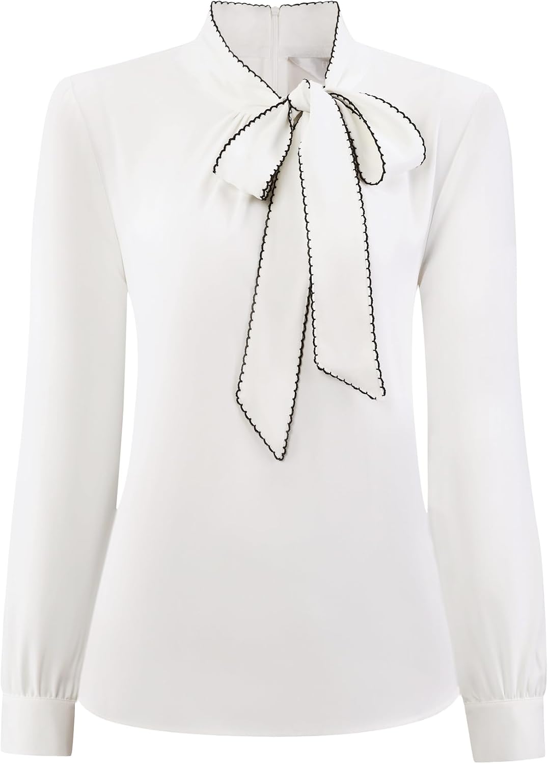 Hobemty Women's Work Blouse Bowtie Long Sleeve Office Bow Tie Shirt
