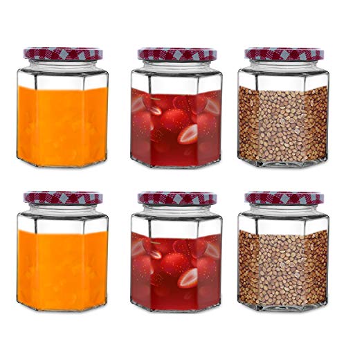 Image of CROCO JAR Hexagon Glass Jar Set of 6 (250 ml) | Airtight Black Lid Mini Glass Storage Jars for Spices Mouth Freshener & Condiments