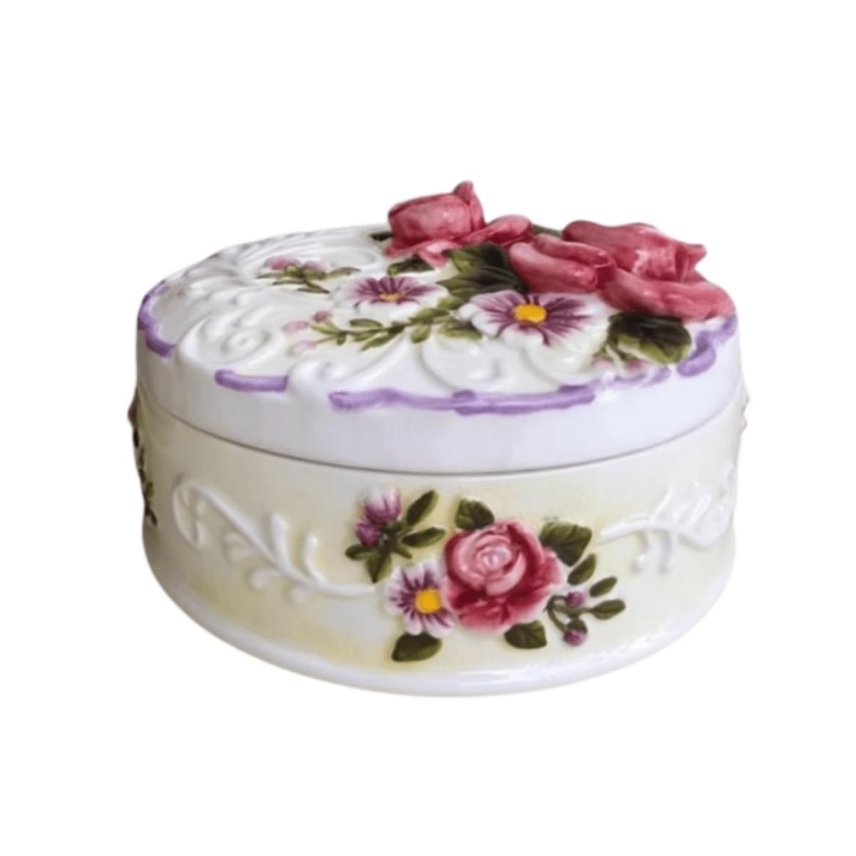 Ceramic Jewelry Box, 3D Red Rose Necklace Bracelet Trinket Box Jewelry Holder ，Gifts for Women