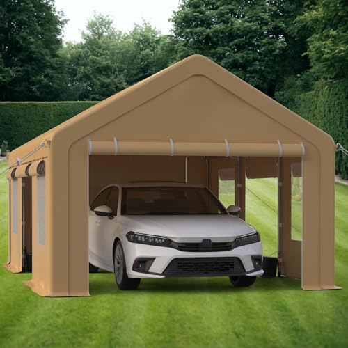 Heavy Duty Carport, Portable Garage with 4 Doors & 4 Window,Upgraded Carport with Reinforced Steel Poles, Uv Resistant All-Season Waterproof Tarp, for Car, Truck, Boat