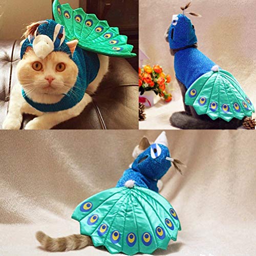 Popetpop dog peacock costume-pet costumes for cats peacocks halloween costumes with hat funny bird costume for small dogs and cats-blue 2 Popetpop dog peacock costume-pet costumes for cats peacocks halloween costumes with hat funny bird costume for small dogs and cats-blue - image 3