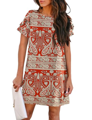Image of HOTOUCH Womens Summer Dress 2025 Short Sleeve A-Line Mini Dress Casual Crew Neck Shift Dress Beach Sundress with Pockets
