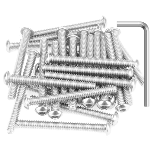 Image of 30 Pieces 1 /4-20 x 2-1 /2 inch Button Head Socket Cap Screws Bolts, HELIFOUNER 304 Stainless Steel (18-8) Screws, Bright Finish, Fully Threaded