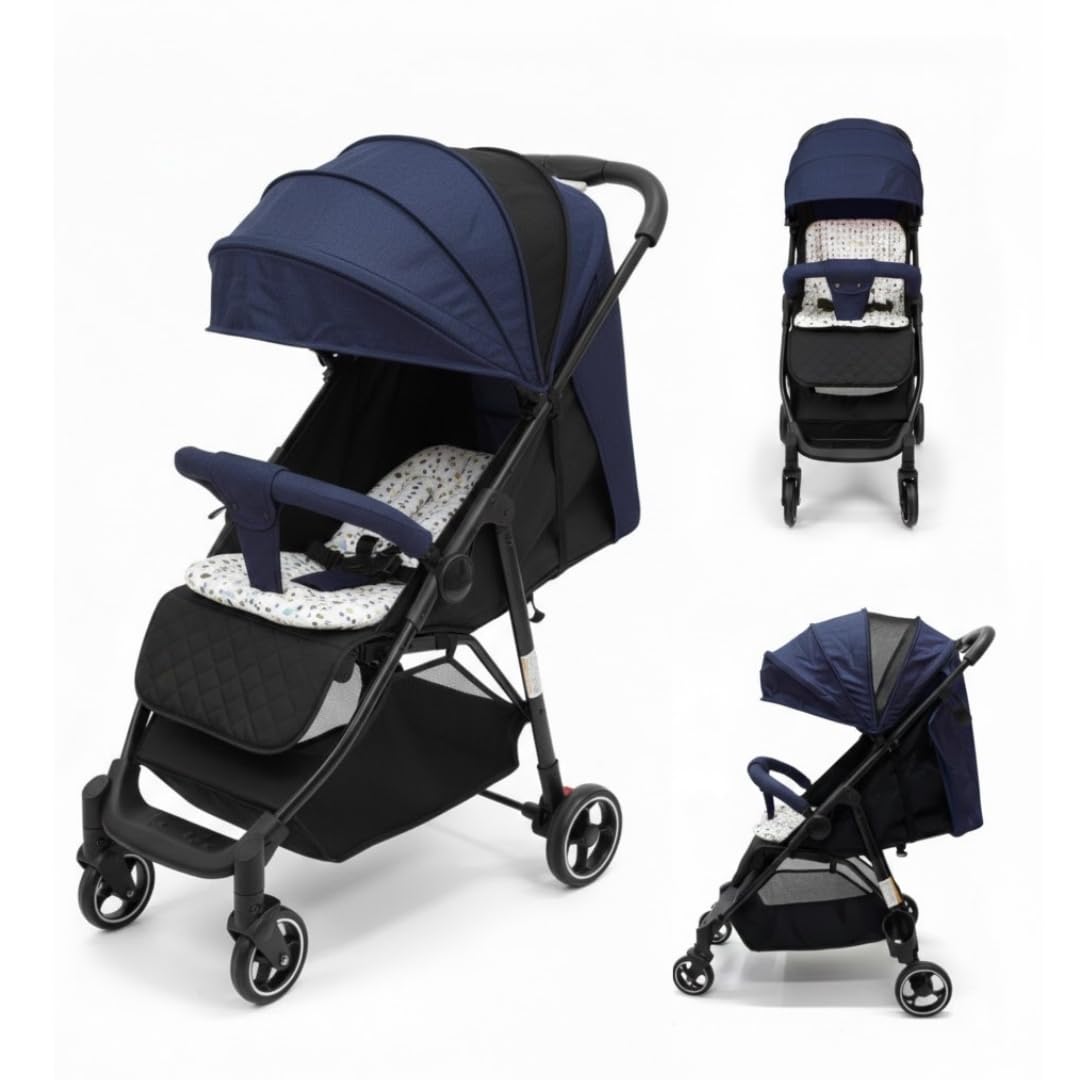 OBABY Stroller with Reclining Seat, Adjustable Canopy, Safety Harness, Smooth Wheels, Compact Folding Design (Handle Stroller Blue)-picture-13