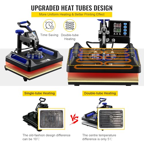 Image of VEVOR Heat Press Machine 12 x 15 Inch 8 in 1 Heat Press Sublimation Machine 360 Rotation Swing Away 8 in 1 Shirt Printing Machine Dual-Tube Heating for DIY T-Shirts Cap & Mugs Blue